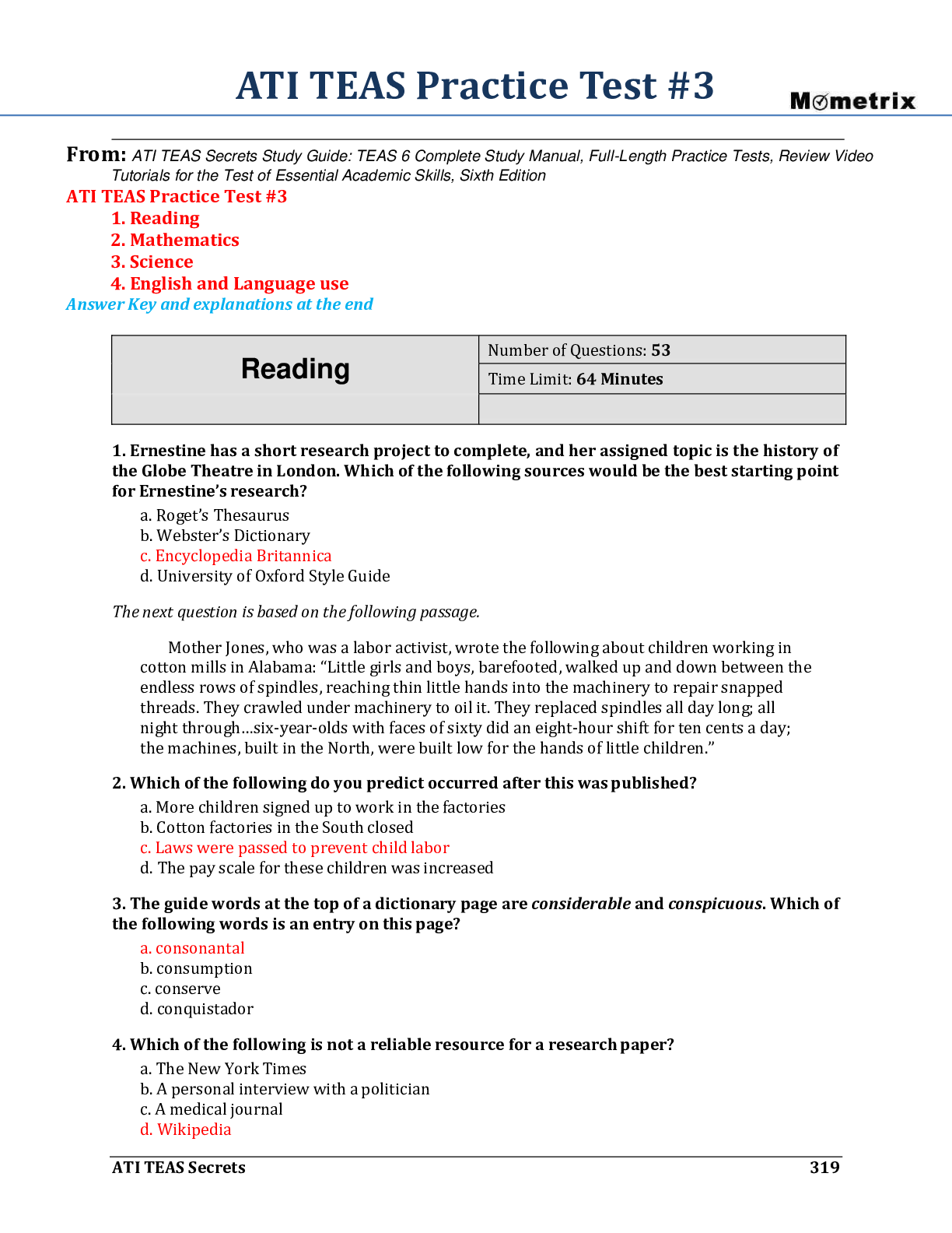 Preview image for ATI TEAS Practice Test #3: Questions, Answers and Explanations: From: ATI TEAS Secrets Study Guide: TEAS 6 Complete Study Manual, Full-Length Practice Tests, Review Video Tutorials for the Test of Essential Academic Skills, Sixth Edition.